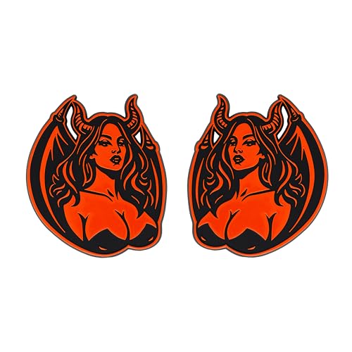 Image of Succubus Emblem, Devil Girl Demon Goddess 3D Badge, Dark Gothic Lilith Style Auto, Custom 3D Exterior Automotive Accessories, Universal Fit for Car, Truck, SUV (Set of 2) (Orange)