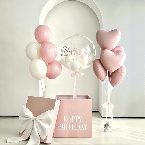 Image of Coquette Pink Bow Balloons Birthday Decorations, 20 In Bobo Light Pale Baby Dusty Pastel Pink and White Balloons Heart Shape Balloon, First Birthday Bow Party Decor for Princess Girl Just Wanna Be One