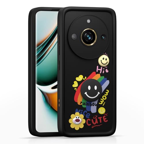 Image of Pikkme Back Cover for Realme 11 Pro /Pro Plus 5G | Soft Silicone| Cute Rainbow Smile & 3D Cartoon Flower Design | Shockproof Raised Camera Protection Bumper Case (Black)
