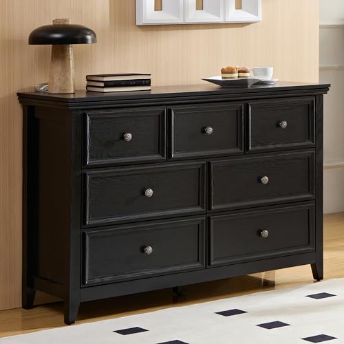 BOSHIRO Black Dresser for Bedroom,7 Drawer Dresser, Modern 7 Chest
