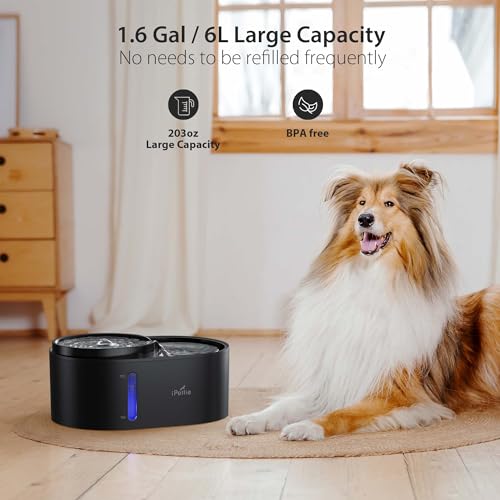 iPettie Waterfall Dog Water Fountain, Hygienic 5-Stage Filtered Water, 2 Heights to Drink from, Water Shortage Alert, Night Light with ON/Off Switch, Cat Water Fountain 203 OZ (1.6 GAL) 6 L - Image 3