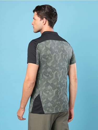 Image of TECHNOSPORT Men's Slim Fit Polyester Sporty Print Athleisure Polo T-Shirt with Half Sleeve, Moisture Wicking and Quick Dry