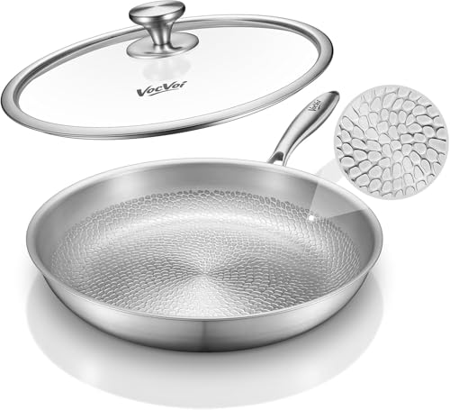 11.5 inch Titanium Frying Pan with LID, PFOA&PTFE Free Titanium Butter Warmer, Chef's Pans,Dishwasher and Oven Safe Cookware, Works on Induction,Ceramic and Gas Cooktops