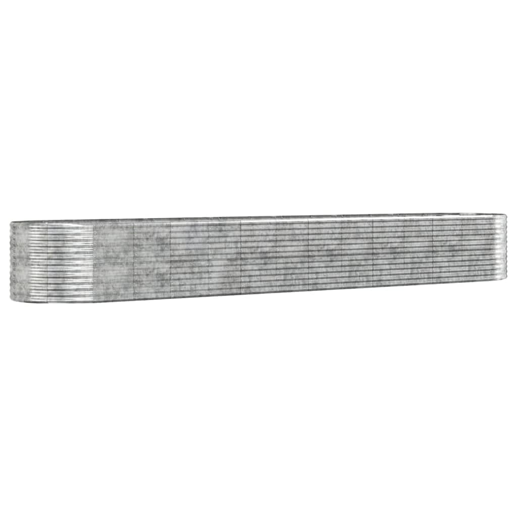 Podwyższona donica ogrodowa malowana proszkowo stal 554x100x68 cm duża na kwiaty warzywa zioła odporna na rdzeń srebrna wysoka donica balkon taras