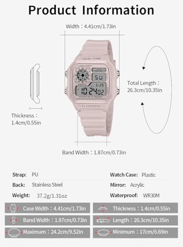 Image of PASOY Men's Digital Multi-Function Watches Dual Time Alarm Stopwatch Countdown Backlight Waterproof Watch