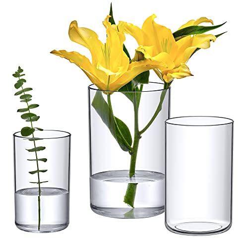 Amazing Abby - Vase Viola Grande - Acryl-Zylindervasen (3-teiliges Set), zylindrische Vasen aus Kunststoff für Hochzeitstafelaufsätze, Heimdekorationen und Büroschmuck, bruchsicher und ultra-sicher Cover