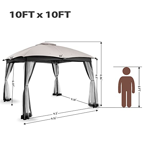 Fab Based 10X10 Gazebo For Patio, Double Vent Canopy Gazebo With Netting Screen, Outdoor Heavy Duty Steel Patio Gazebo, Waterproof And Portable Gazebo For Deck Backyard Lawn And Garden (Ash Grey) #TOP5