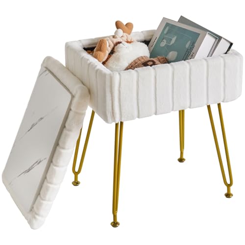IBUYKE スツール オットマン 収納ボックス 取り外し可能なカバー 椅子 スツール 持ち運びに便利 足置き 大容量 ドレッシングテーブルスツール リビング/玄関/寝室に適用 ホワイト JPLG-50W [4]