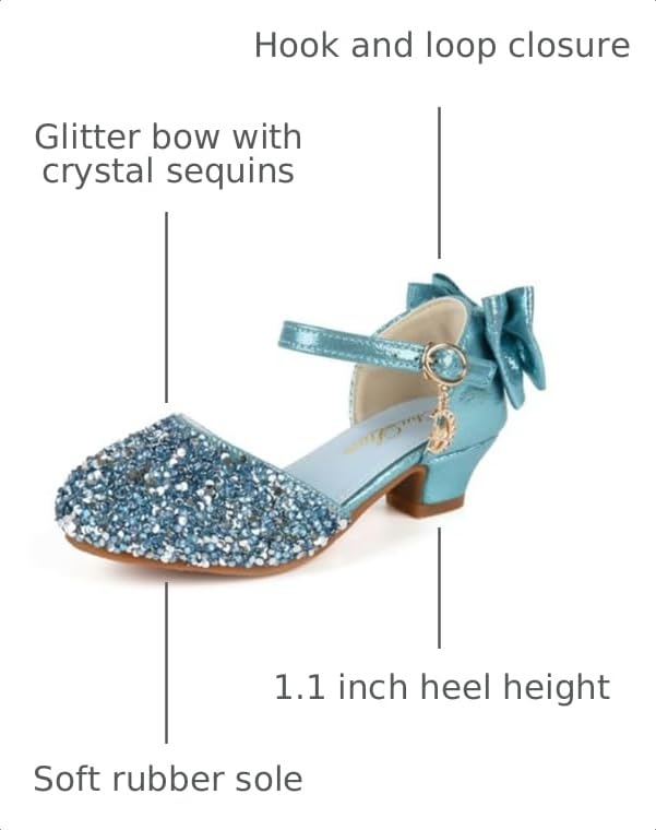 Image of ChuLian Girls Sandals Little Kids Glitter Bow Dress Shoes Crystal Low Heel Sequins Princess Sandals Toddler Flower Wedding Party Shoes