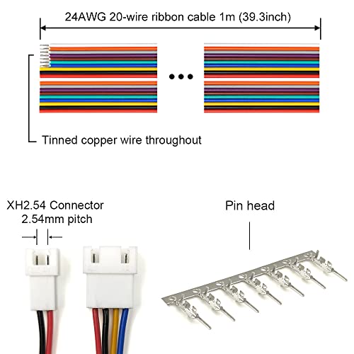 XH 2.54mm Connectors Socket Pin Header and Ribbon Cables Wires Kit 2/3/4/5/6/7/8 Male Pin Housing Compatible with JST-XH