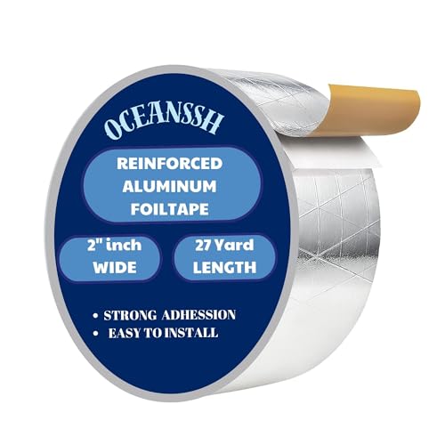 Image of Heavy Duty Reinforced Aluminum Tape - Waterproof, Heat Resistant Foil Tape for Ductwork & Insulation, Strong Adhesive, 2 inch x 27 Yards, Ideal for Sealing & Repairs (Reinforced)