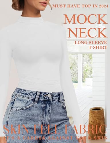 Womens Mock Turtle Neck Basic Long Sleeve T Shirt Slim Fit Tees Fall Y2k Going Out Crop Tops Cute Tight Shirts4
