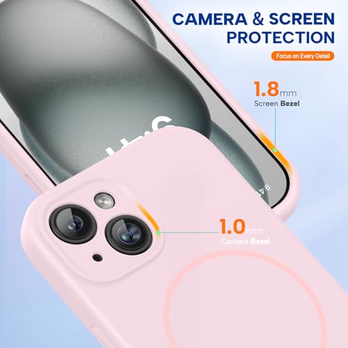 Image of Miracase Magnetic for iPhone 15 Plus Case, [Soft Anti-Scratch Microfiber Lining], Compatible with MagSafe, Liquid Silicone Shockproof Drop Protection Phone Case for 15 Plus, Sand Pink