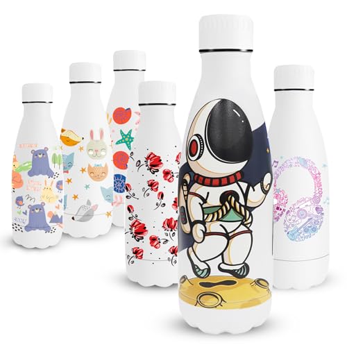 Vikaster Botella Termica Niños, 350ml Botella Agua Acero Inoxidable, Impresión 3D Termo, Pequeña Botella Térmica, Mantener 12H Caliente/24 Frío, Termo Sin BPA, Botella de Agua para Viaje, Escuela