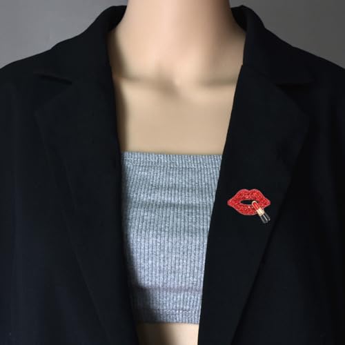 Image of Red Lips Rhinestone Brooch Pin for Women Girl Cubic Zirconia Lapel Pin for Wedding Party Dance Creative Hot Lips Lipstick Sexy Crystal Shining Mouth Brooches Jewelry Sweater Shawl Scarf Buckle
