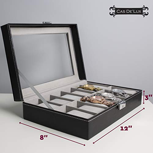 Watch Box Organizer Pillow Case 12 Slot Watch Box With Framed Glass Lid Watch Display Case For Men And Women Watch Boxes And Jewelry Watch Case #TOP6
