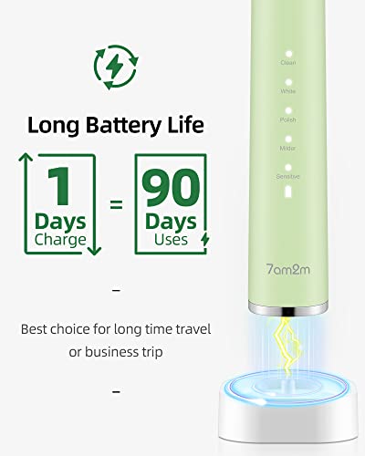 7Am2M Sonic Electric Toothbrush With 6 Brush Heads For Kids And Children, One Charge For 90 Days, Wireless Fast Charge, 5 Modes With 2 Minutes Built In Smart Timer, Electric Toothbrushes(Green) #TOP5