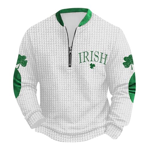 Half Zip St Patricks Day Sweatshirts For Mens Vintage Print Long Sleeve Causal V-Neck Pullover Fashion Irish Shirts