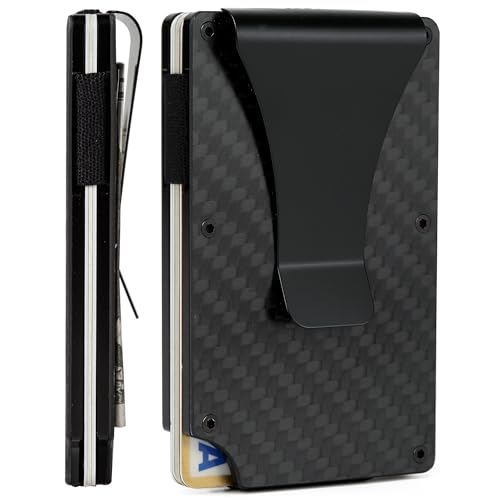 Carbon Fiber Minimalist Wallet for Men Credit Card Holder Money Clip & Cash Strap Slim RFID Mens Wallets(Carbon Fiber)