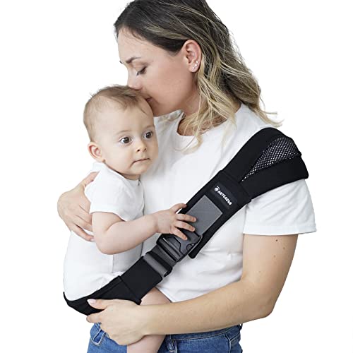 Toddler Sling, Ergonomic Baby Sling Carrier with Adjustable Strap, Soft Padding & Non-Slip Hip Seat, Perfect for Infant and Toddler(7-44 lbs), Premium Cotton (Black)