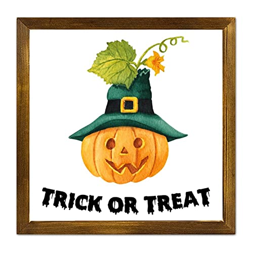 Tableau Halloween Witch Pumpkin 30cm style chrétien avec cadre robuste