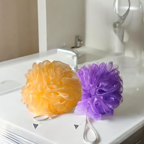 Image of QBZ Large Bath Loofah Sponge Scrubber Exfoliator for High Lather Cleansing (YELLOW & PURPLE, 1 Count (Pack of 2))