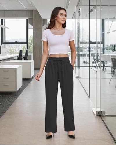 SEMARO Womens Casual Linen High Waist Pants Drawstring Loose Fit Summer Pants Trousers with Side Pockets4