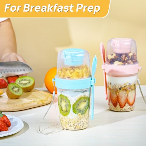 Vtopmart 4 Pack 27oz Yogurt Parfait Contianer with Spoon and Sauce Cup, Overnight Oats Containers, Reusable Crunch Cup, Food Container for Breakfast with Yogurt, Cereal, Salad or Snack by Vtopmart - Image 2