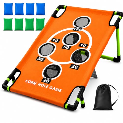 2026 Upgraded Arcade Style Cornhole Board with 8 Bean Bags-3x2 FT Regulation Corn Hole Games-15+ Multi-Games- Durable All-Weather Fabric for Outdoor Fun Camping Travel Beach Yard Backyard Lawn