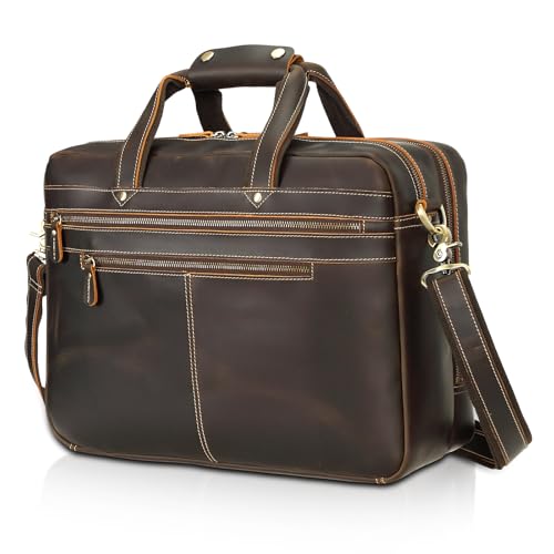 Polare 17'' Computer Briefcase Work Bag Business Case For Men With Full Grain Leather Fits 15.6'' Laptop