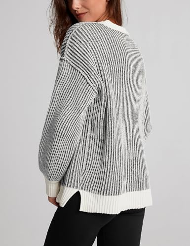 Image of Beyond Chenille Sweater for Women 2026 Winter Crew Neck Pullover Sweater Color Block Knit Tops