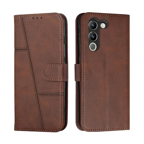 Image of for Vivo Y200 5G Flip Cover Leather Finish | Inside TPU with Card Pockets | Wallet Stand | Complete Protection Flip Case Brown