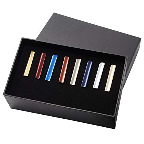 Zysta 8PCS Exquisite Boys Skinny Ties Bar Men Mini Tie Clips Set Multiple Colors Stainless Steel Formal Dress Shirts Necktie Pinch Tack 1 1/3 inch + Gift Box4
