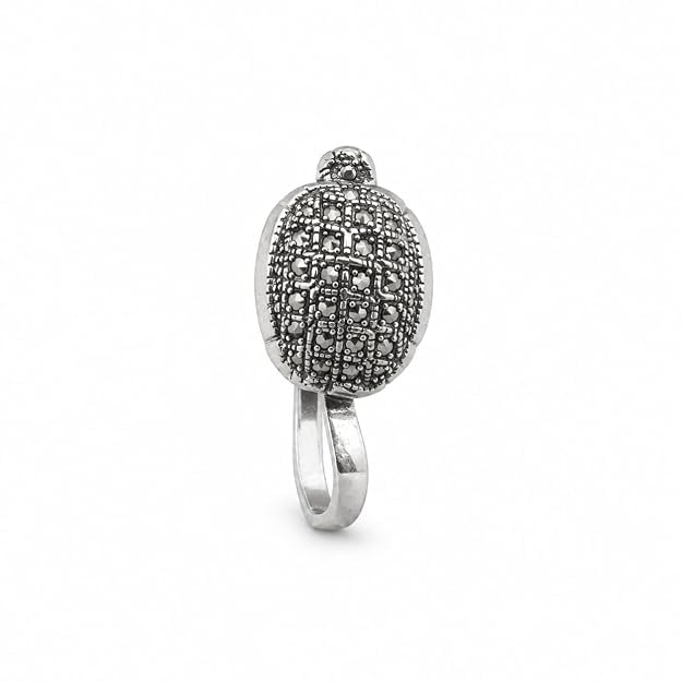 Jewellery Elegant Oxidised Silver Finish Oval Vintage Textured Design Adjustable Nose Pin | Press-On Nose Ring | Without Piercing | Nathiya | Nathani | For Women & Girls-image-31