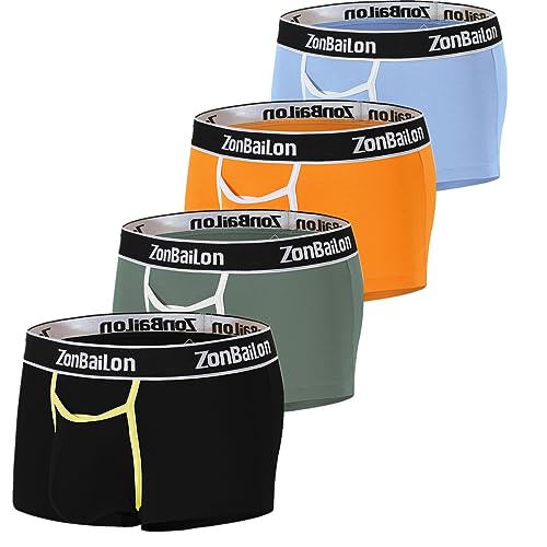 ZONBAILON Horizontal Fly Mens Underwear Comfy Boxer Briefs for Men Pouch, 4 Pack Orange/Light Blue/Bean Green/Black, M