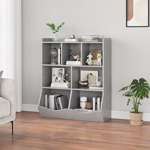 GarveeHome Grey Toy Storage Cabinet, Three-Tier Kids Bookshelf and Bookcase for Storage Books and Toys, Multi Shelf with Cubby Organizer for Bedroom and Playroom by GarveeHome - Image 7