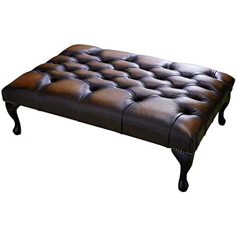 Large Leather Chesterfield Table Stool Antique Brown Cover