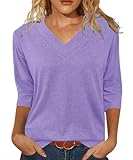JomeDesign Womens Summer Tops 3/4 Sleeve Shirts Casual Tunics or Tops to Wear with Leggings Purple XXL