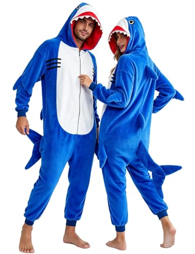 vavalad Adult Shark Onesie Pajamas Unisex Animal Cosplay Costume One Piece for Women and Men