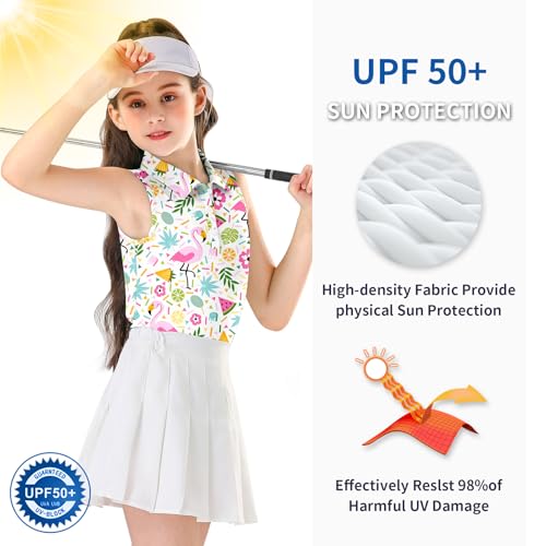 Image of Soneven Girls Sleeveless Polo Shirts Button UP Golf Tennis T-Shirts with Collared Quick Dry Tank Tops for 4-14 Years