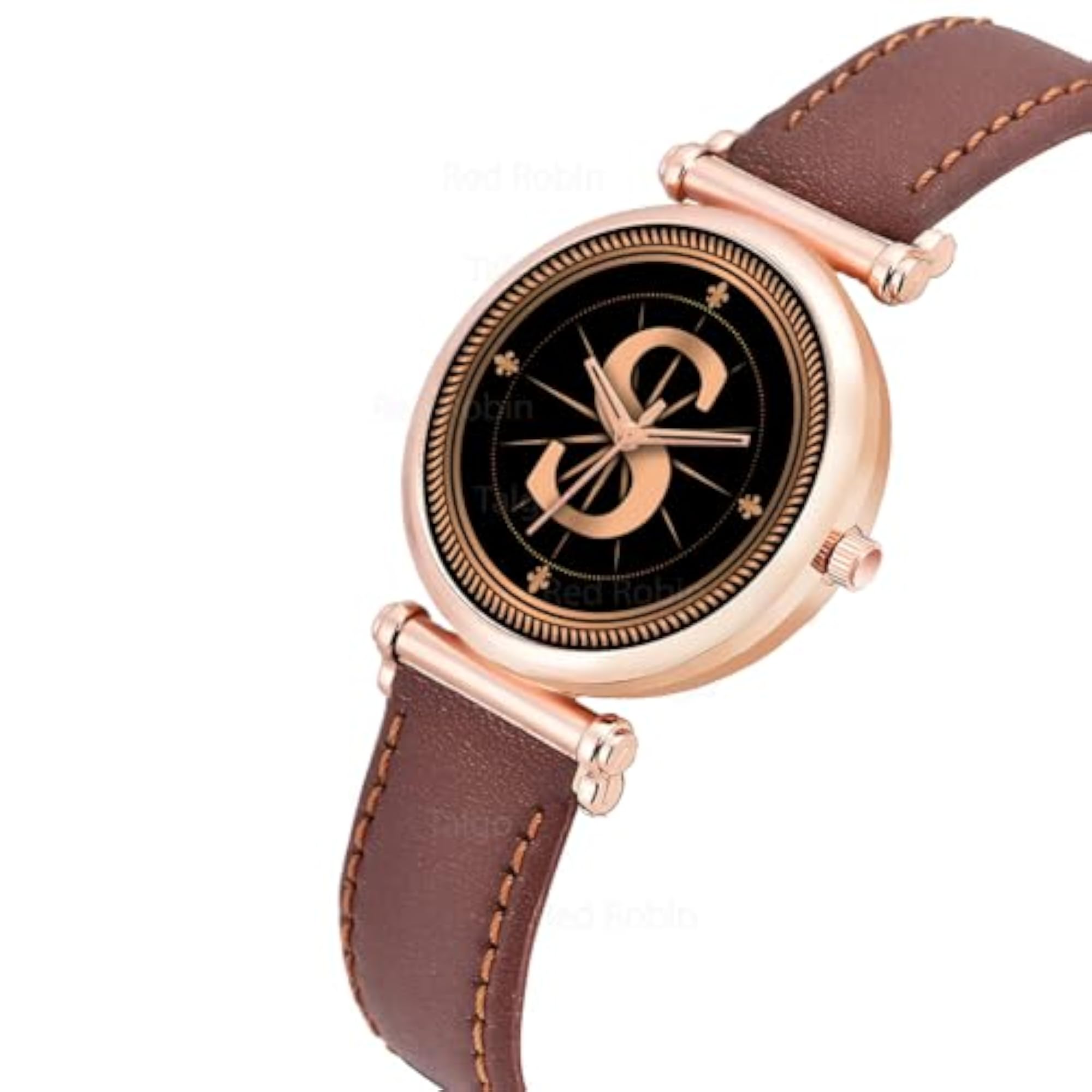 Women's Stylish Rose Gold Case Analog Round Black Dial Watch