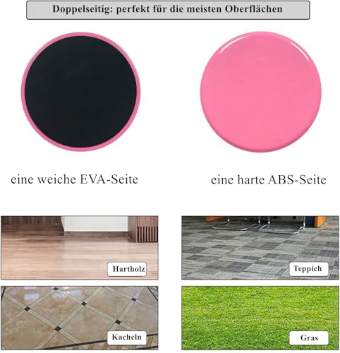 Tuokay, 2er Doppelseitige Gliding Discs, Fitness Disc Slides für Fitnessstudio, Zuhause & Yoga & Pilates, für Teppich, Fliesen, Laminat, Holzboden (Rosa)