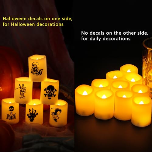 Image of Halloween Battery Operated Flameless LED Votive Candle Skull Skeleton 6 PCS
