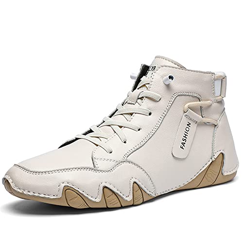 Men's Soft Cattle Leather Mid top Slip On Loafers Vintage Hand Stitching Lightweight Fashion Flat Ankle Chukka Boots