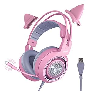 SOMiC G951rosa Rose Kat Gaming Headset Kopfhörer mit Virtuell 7.1 Klingen und LED Licht, Mikrofon für Computer, PS4…