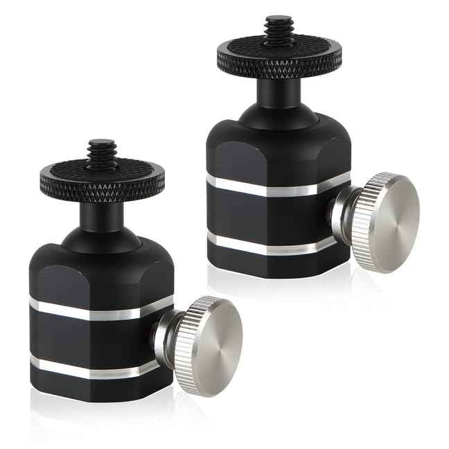 2pcs Mini Ball Heads Universal Metal Tripod Ball Head Camera Screw Mount for Trail- Action- Security Cameras, Loads to 10lbs, Silver