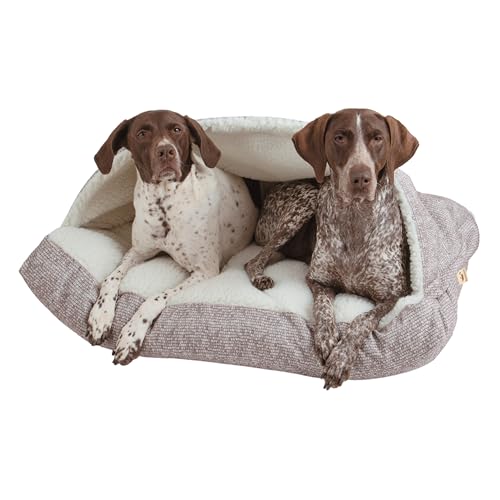 Image of Snoozer Rectangle Cozy Cave Dog Bed, Hooded Dog Bed, Merlin Linen (S)
