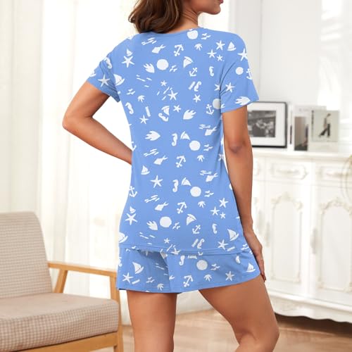 Image of Findsweet Pajama Set for Women 2 Piece Lounge Set Soft Sleepwear Summer Casual Short Pjs Sets with Pockets M-3XL