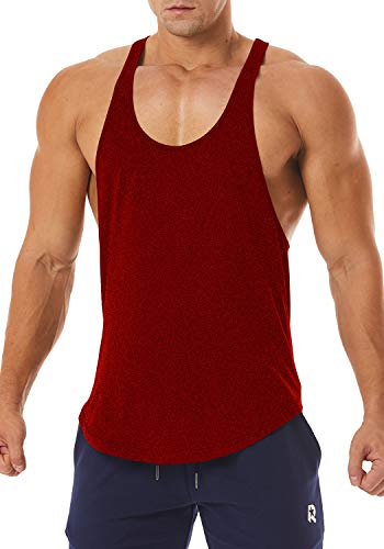 ROWILUX Men's Workout Quick Dry Soft Gym Bodybuilding Stringer Tank Tops (XL, Red)