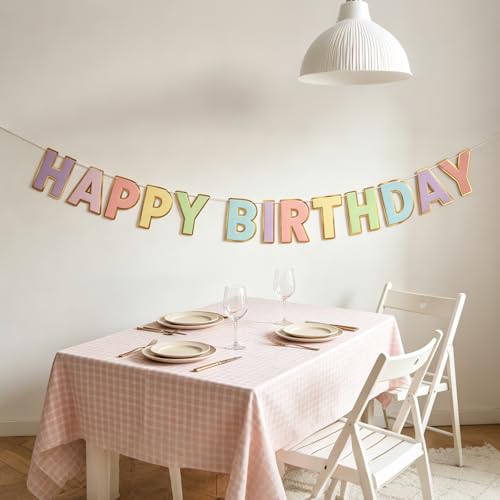 Image of Fecedy Macaron Superlarge Alphabet Happy Birthday Banner Bunting Pre-Strung No DIY for Birthday Party Decorations